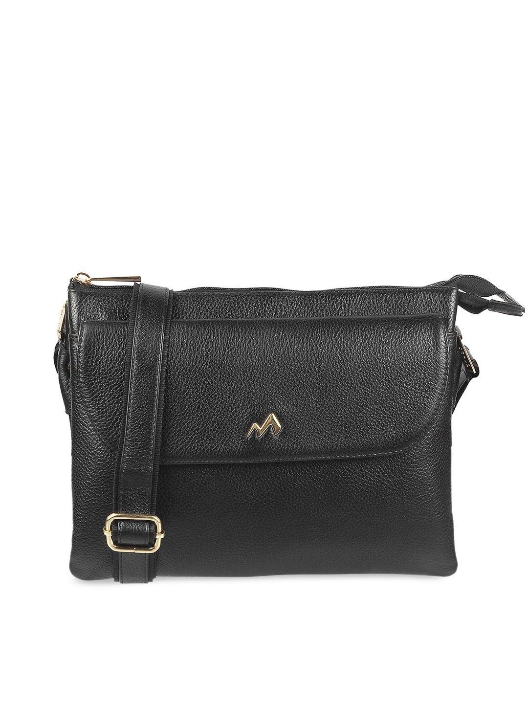 metro black leather structured sling bag