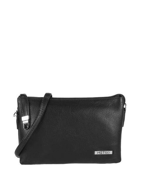 metro black solid medium sling handbag