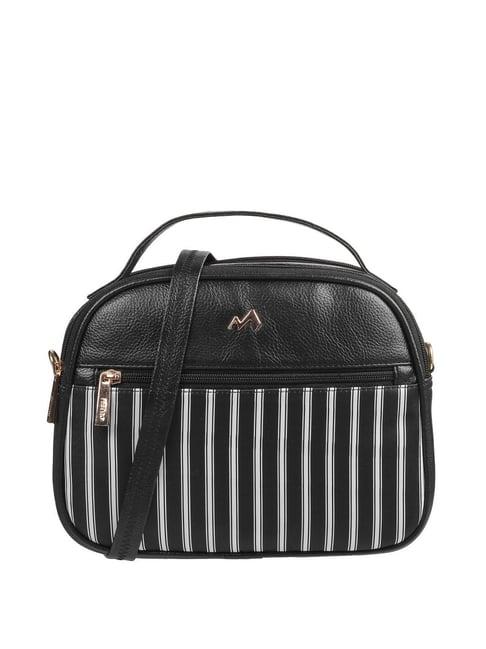 metro black striped medium sling handbag