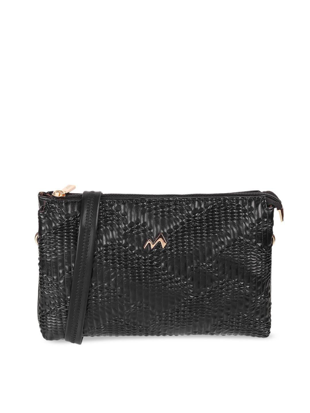 metro black textured structured sling bag