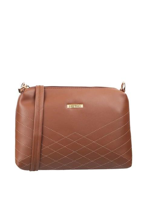 metro brown textured medium sling handbag