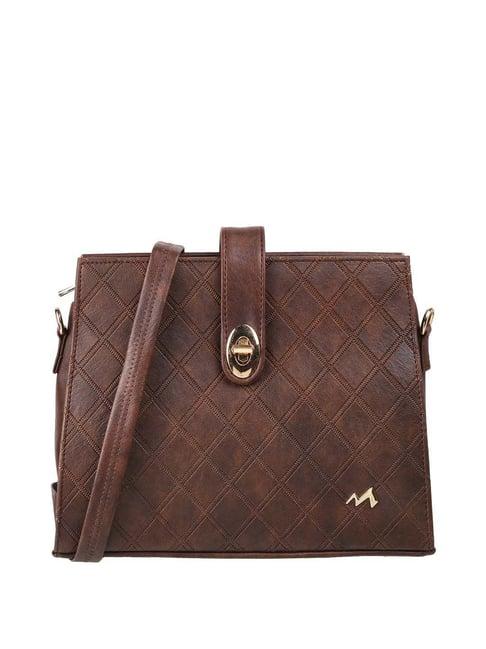 metro brown textured medium sling handbag