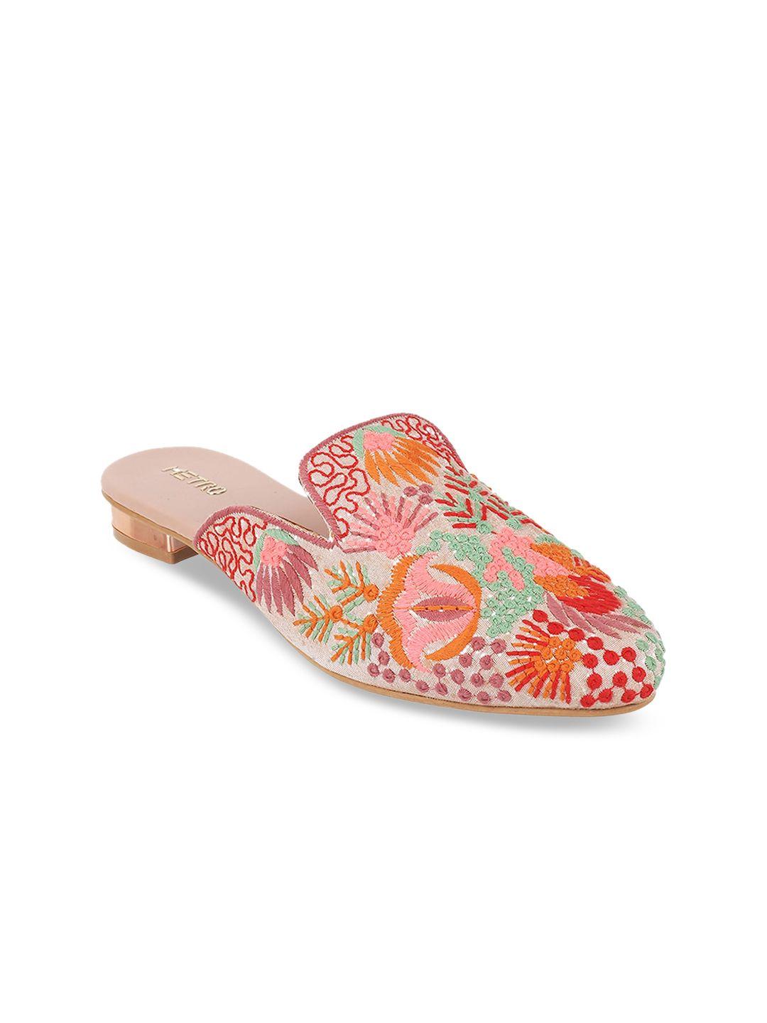 metro embroidered round toe mules