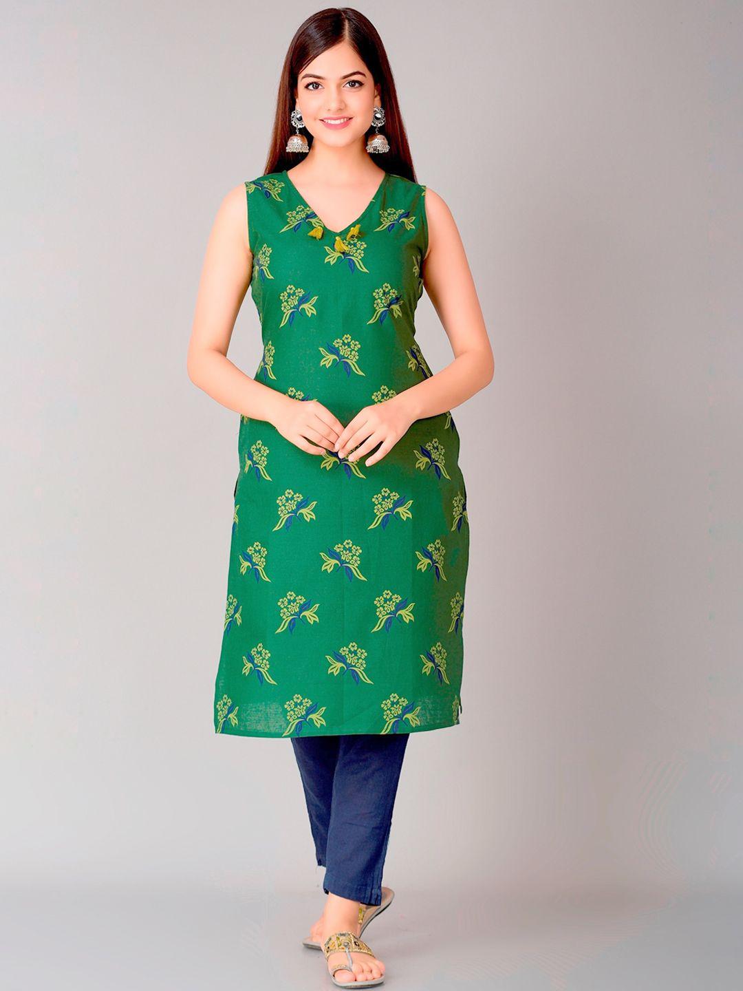 metro-fashion  floral printed  v-neck sleeveless kurta