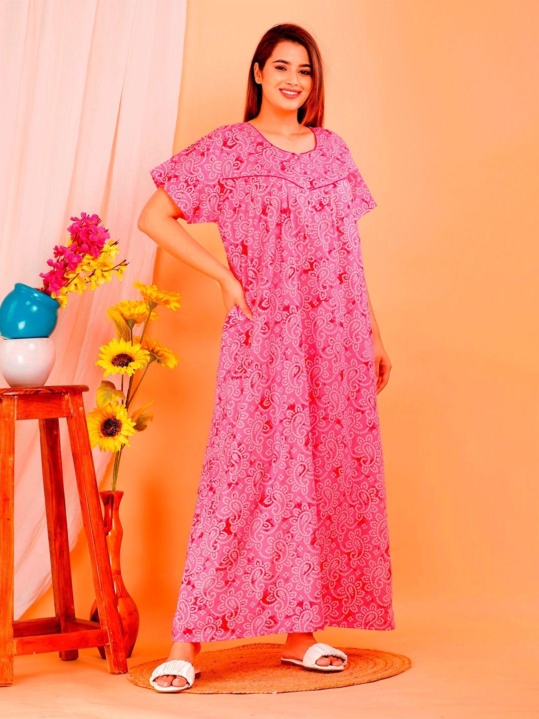 metro-fashion floral printed pure cotton maxi nightdress