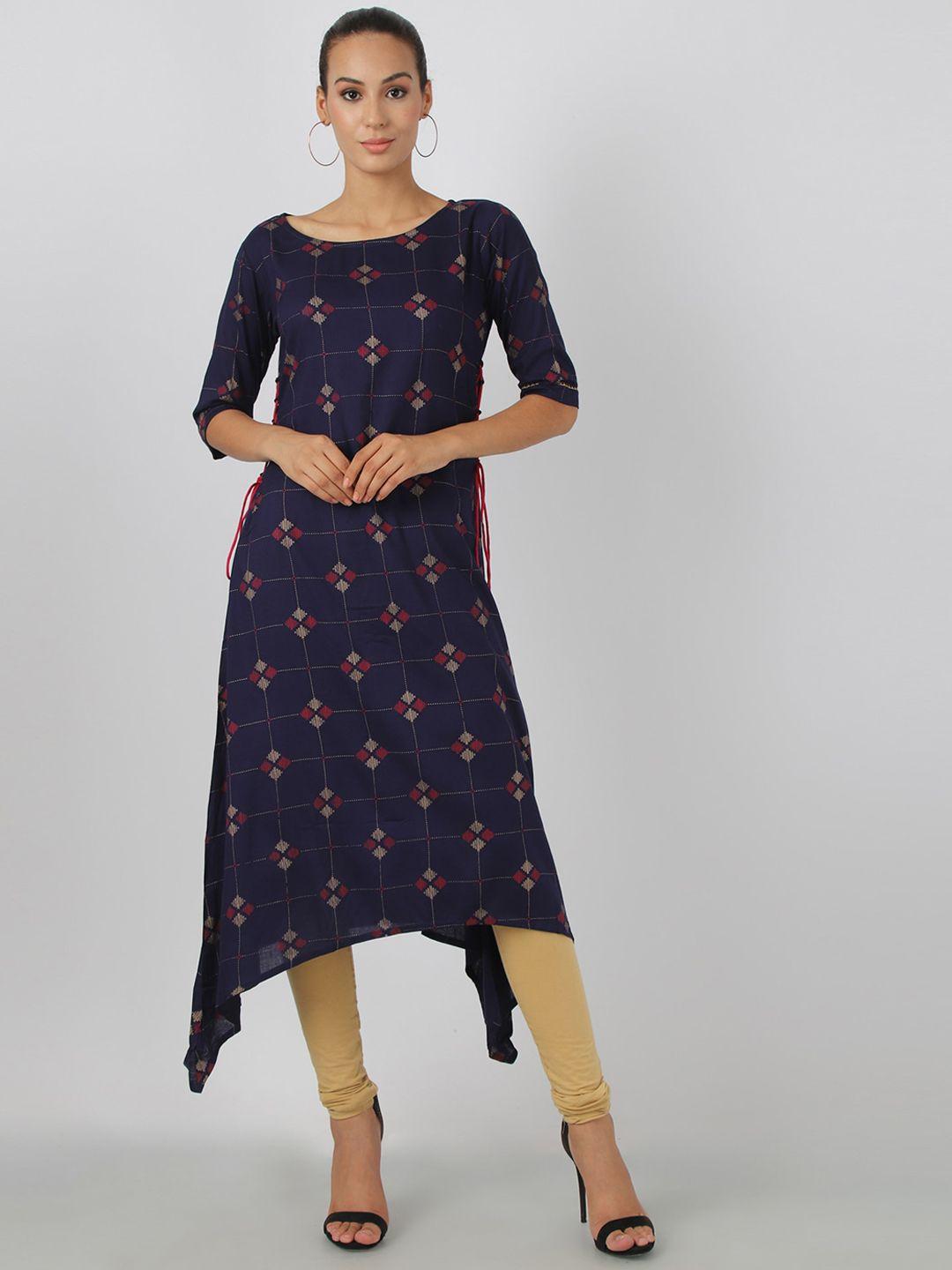 metro-fashion geometric printed flared sleeves indigo kurta