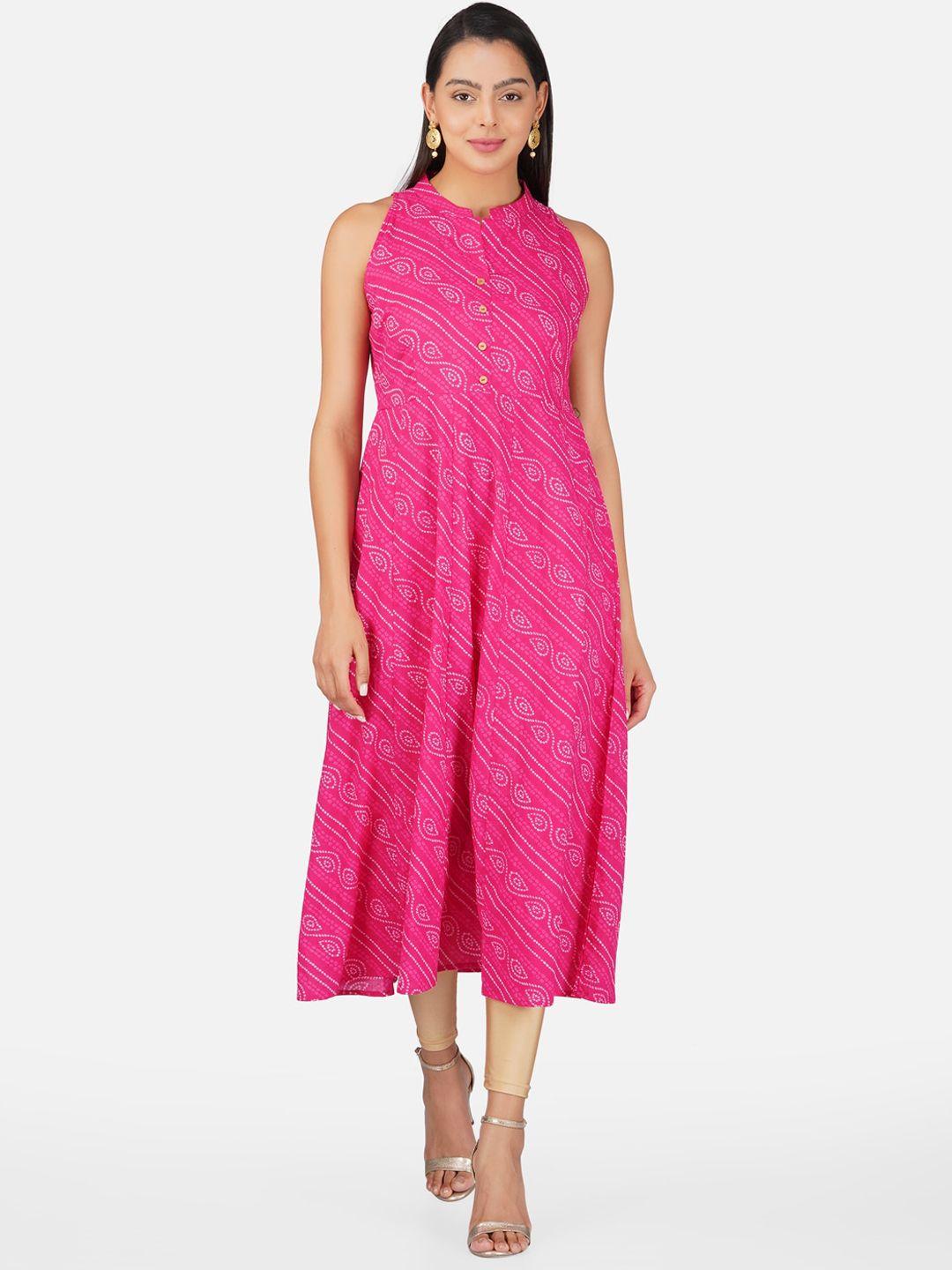 metro-fashion bandahani printed mandarin collar pure cotton a-line kurta