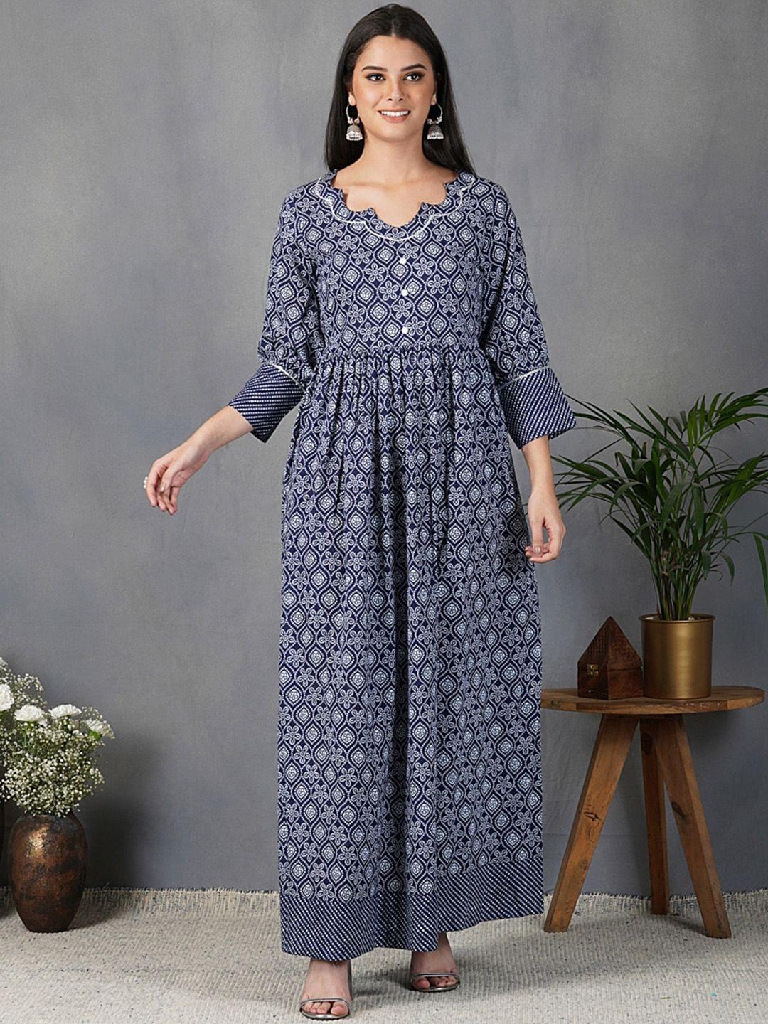 metro-fashion bandhani printed fit & flare maxi cotton ethnic dress with dupatta