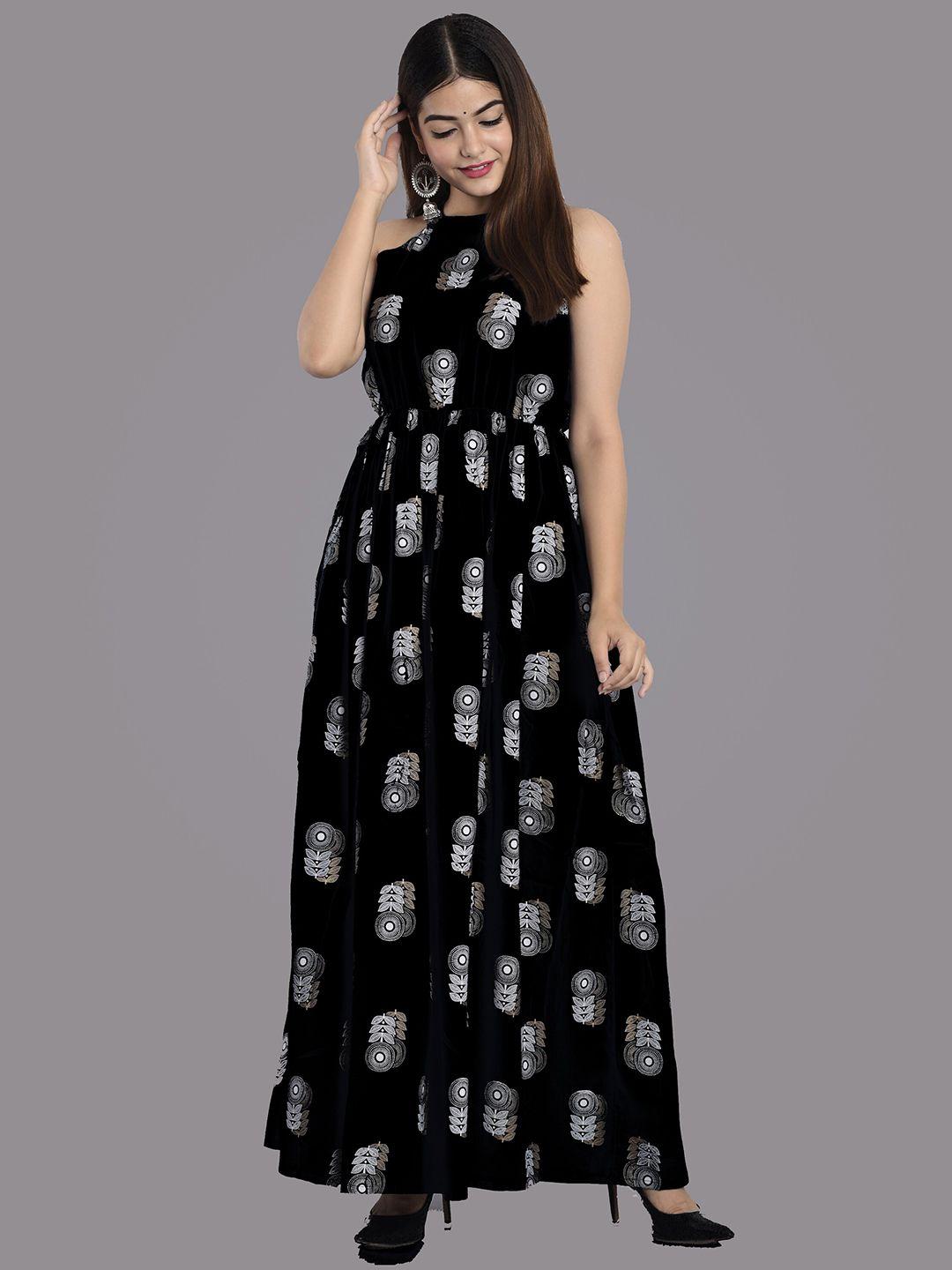 metro-fashion black floral maxi dress