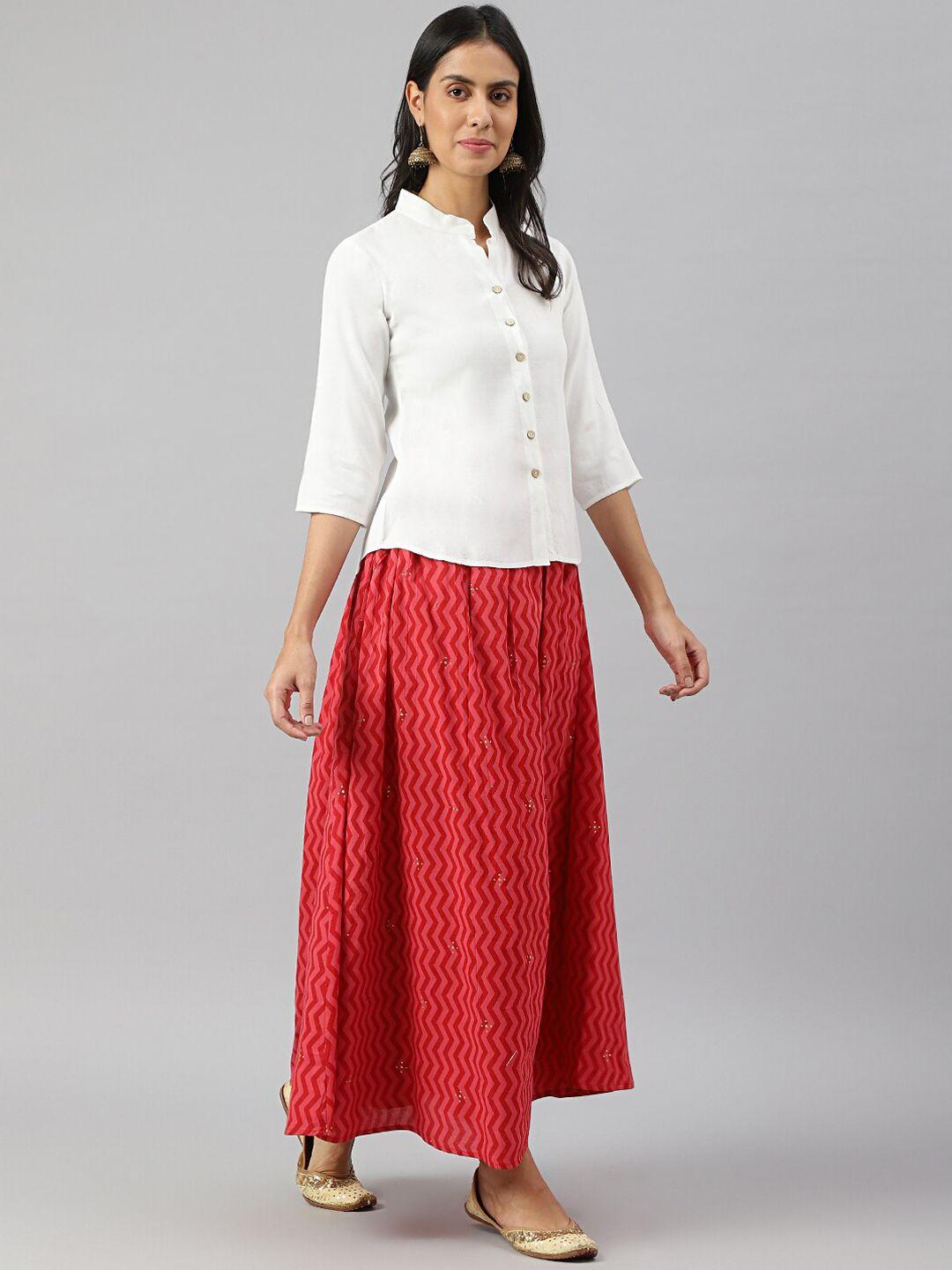metro-fashion chevron printed shirt with pleated flared skirt