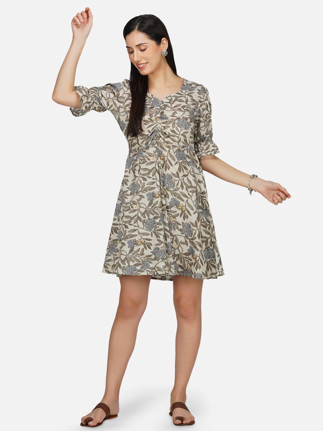 metro-fashion cotton floral printed puff sleeve dress