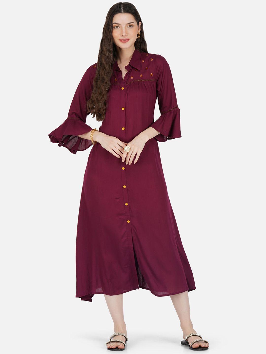 metro-fashion embellished shirt collar ethnic dress