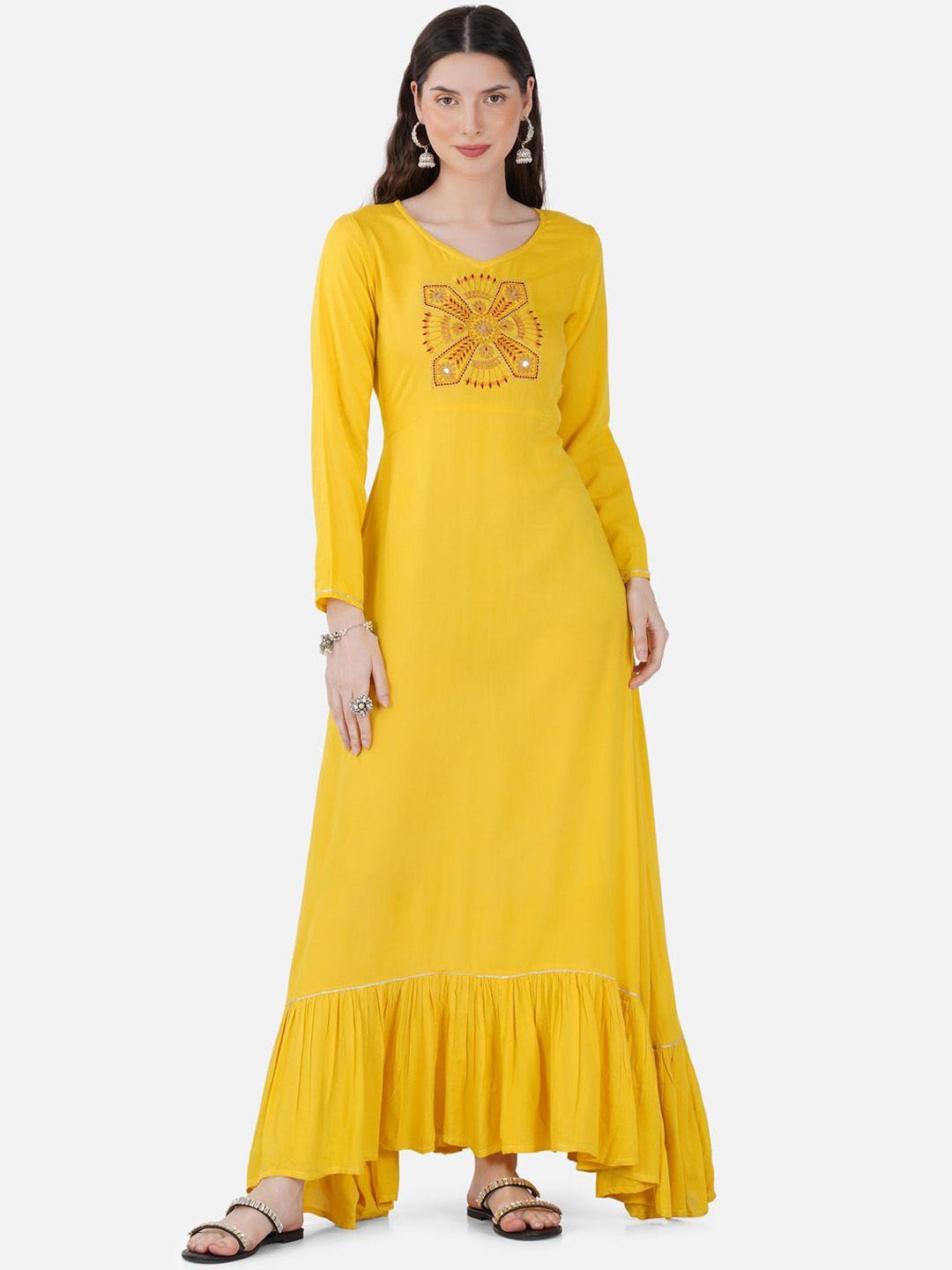 metro-fashion embroidered a-line ethnic dress