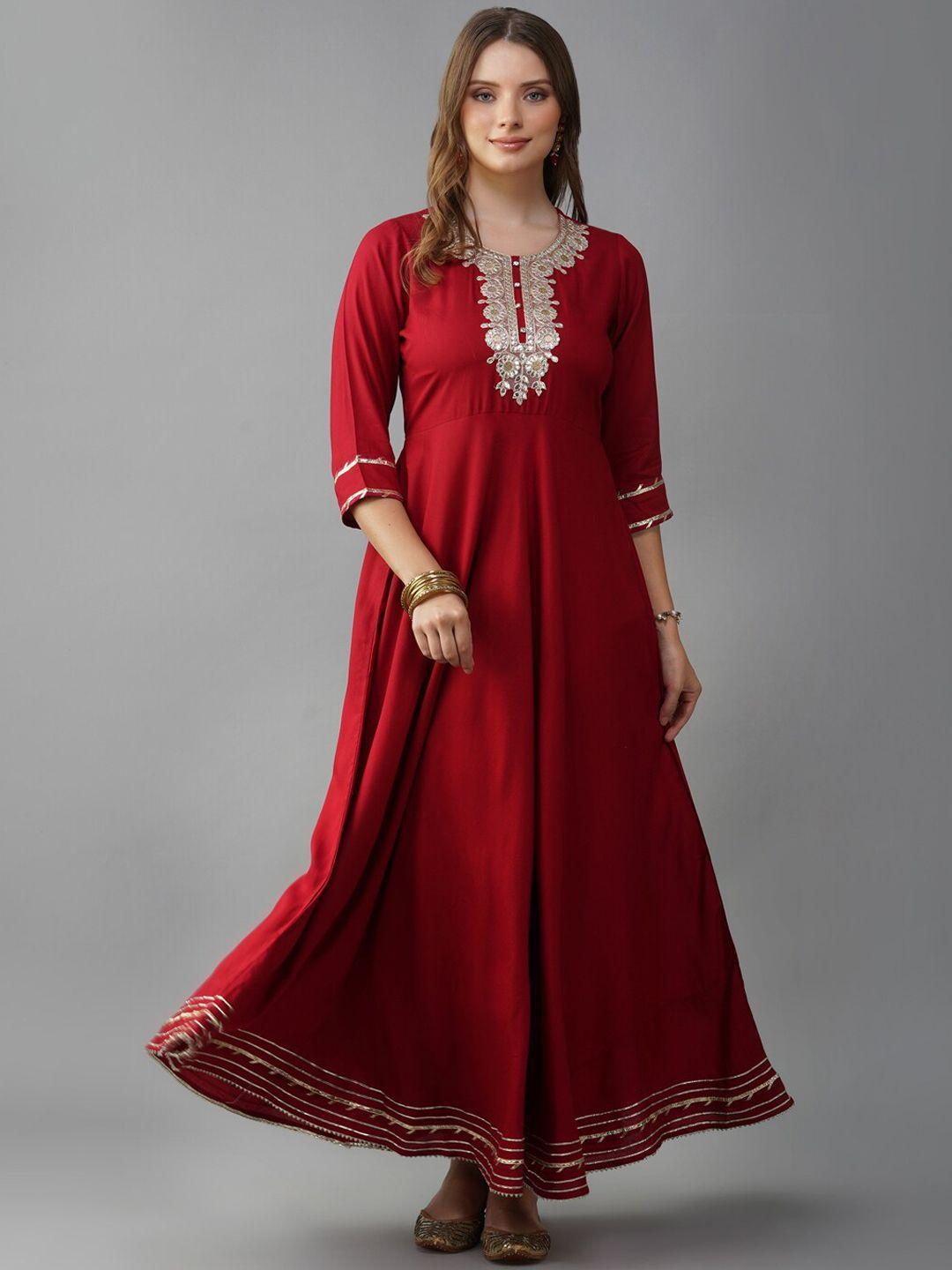 metro-fashion embroidered fit & flare ethnic dress with dupatta