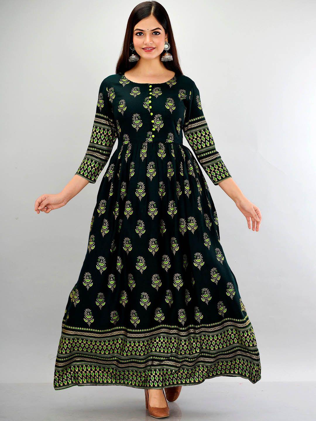 metro-fashion ethnic motifs printed fit and flare ethnic dress