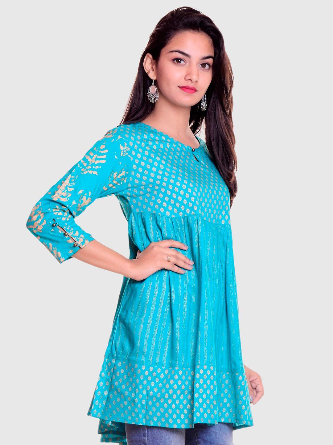 metro-fashion ethnic motifs printed keyhole neck kurta