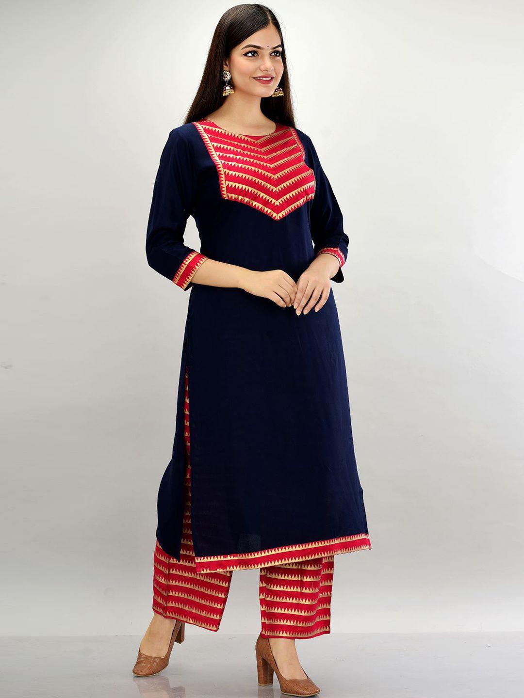 metro-fashion ethnic motifs printed kurta with palazzos