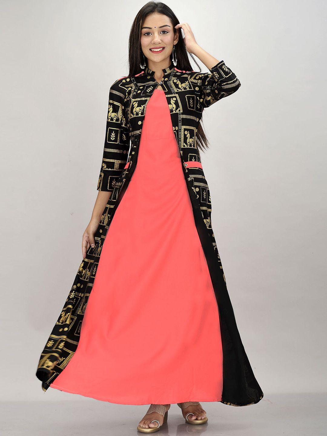 metro-fashion ethnic motifs printed layered a-line maxi dress