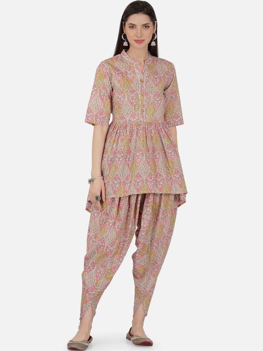 metro-fashion ethnic motifs printed pure cotton kurta with dhoti pants