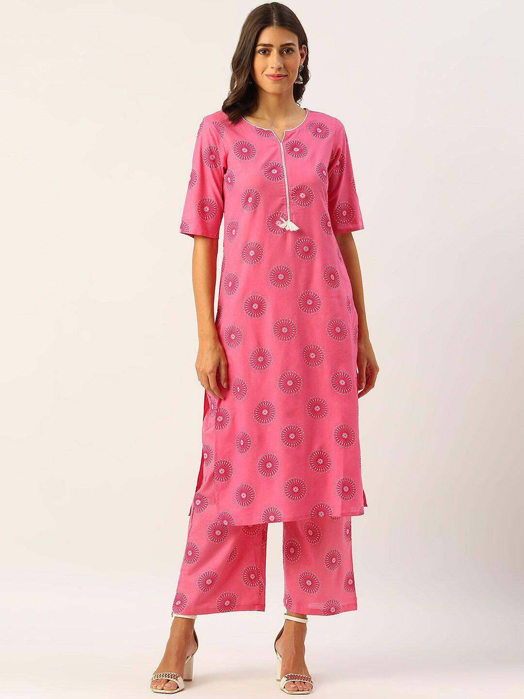 metro-fashion ethnic motifs printed pure cotton kurta with palazzos