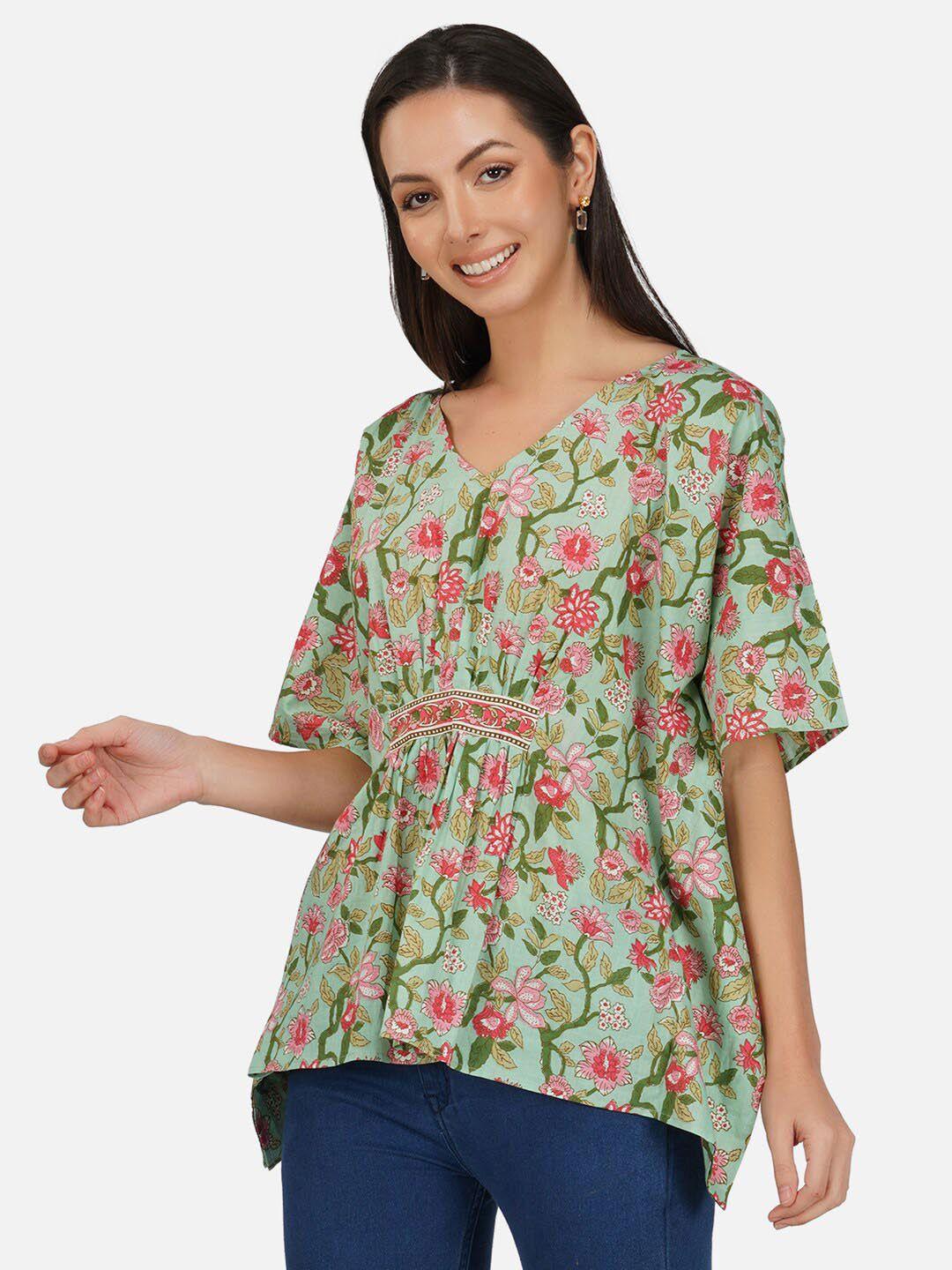 metro-fashion floral print cotton kaftan top