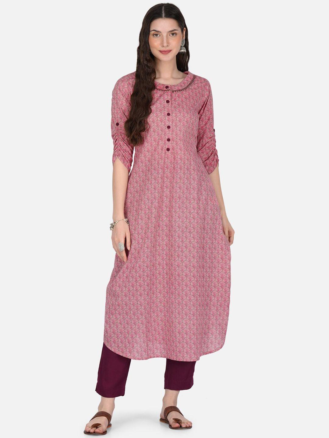 metro-fashion floral printed a-line pure cotton kurta with trousers