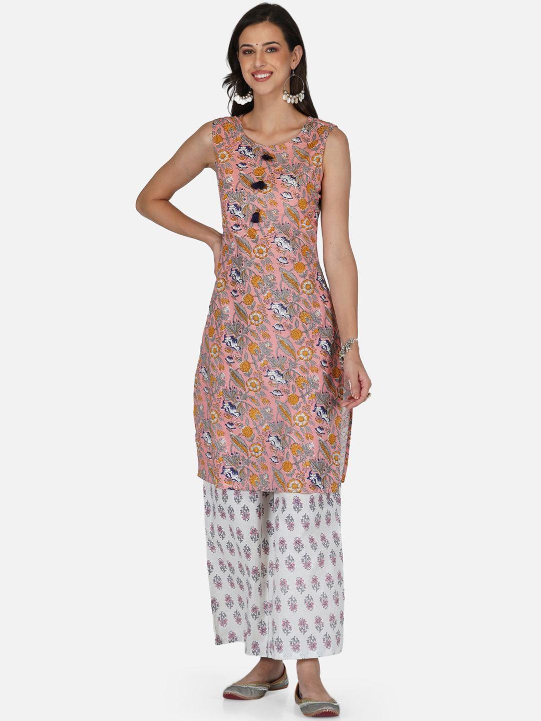 metro-fashion floral printed pure cotton kurta with palazzos
