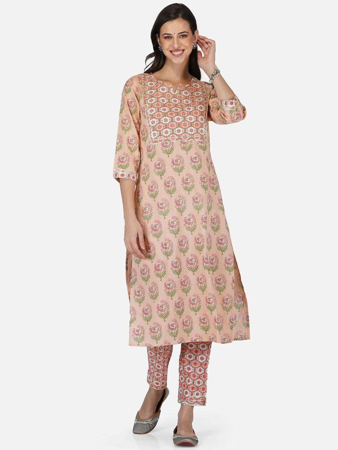 metro-fashion floral printed pure cotton kurta with trousers