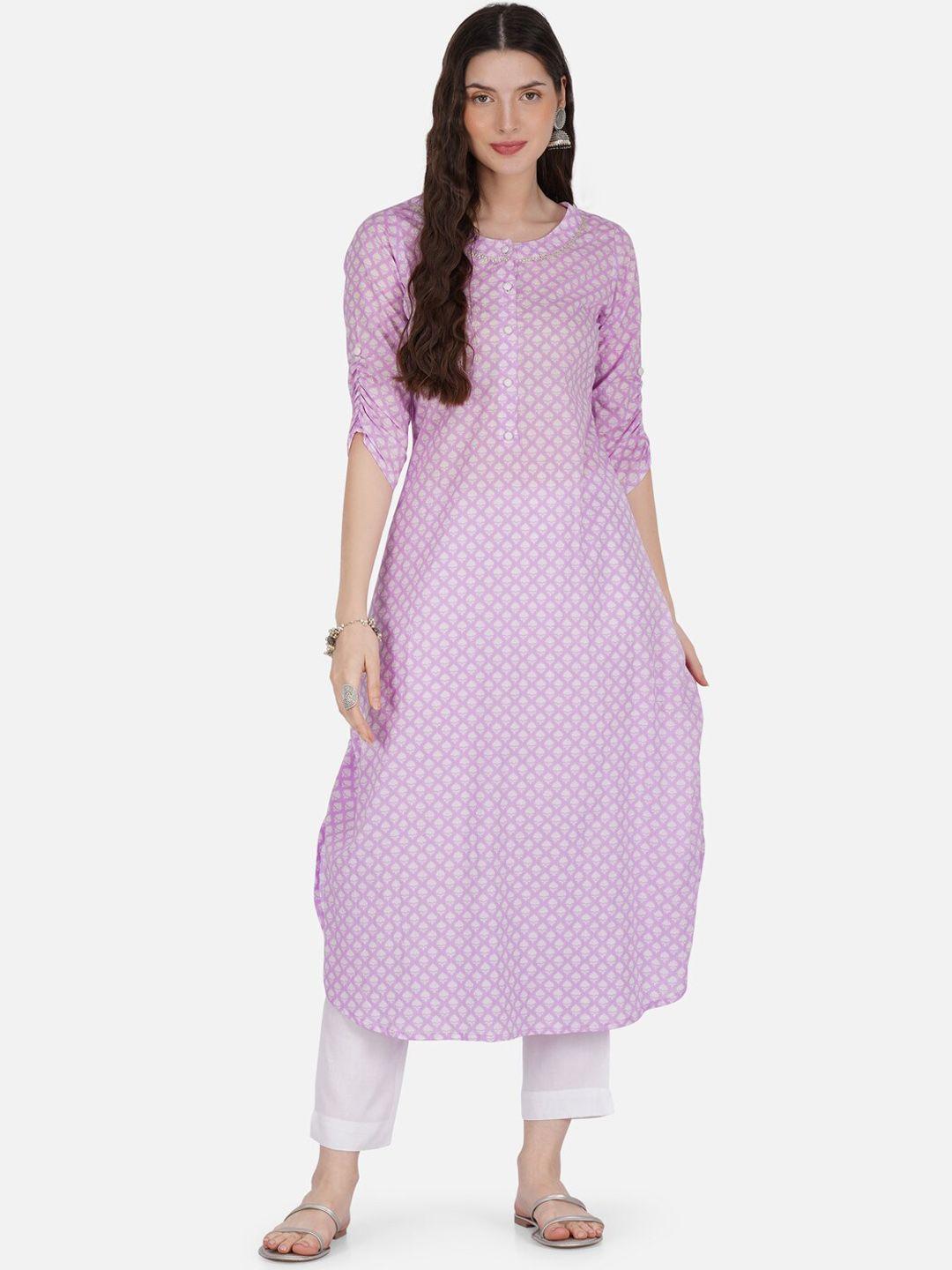 metro-fashion floral printed regular pure cotton kurta with trousers