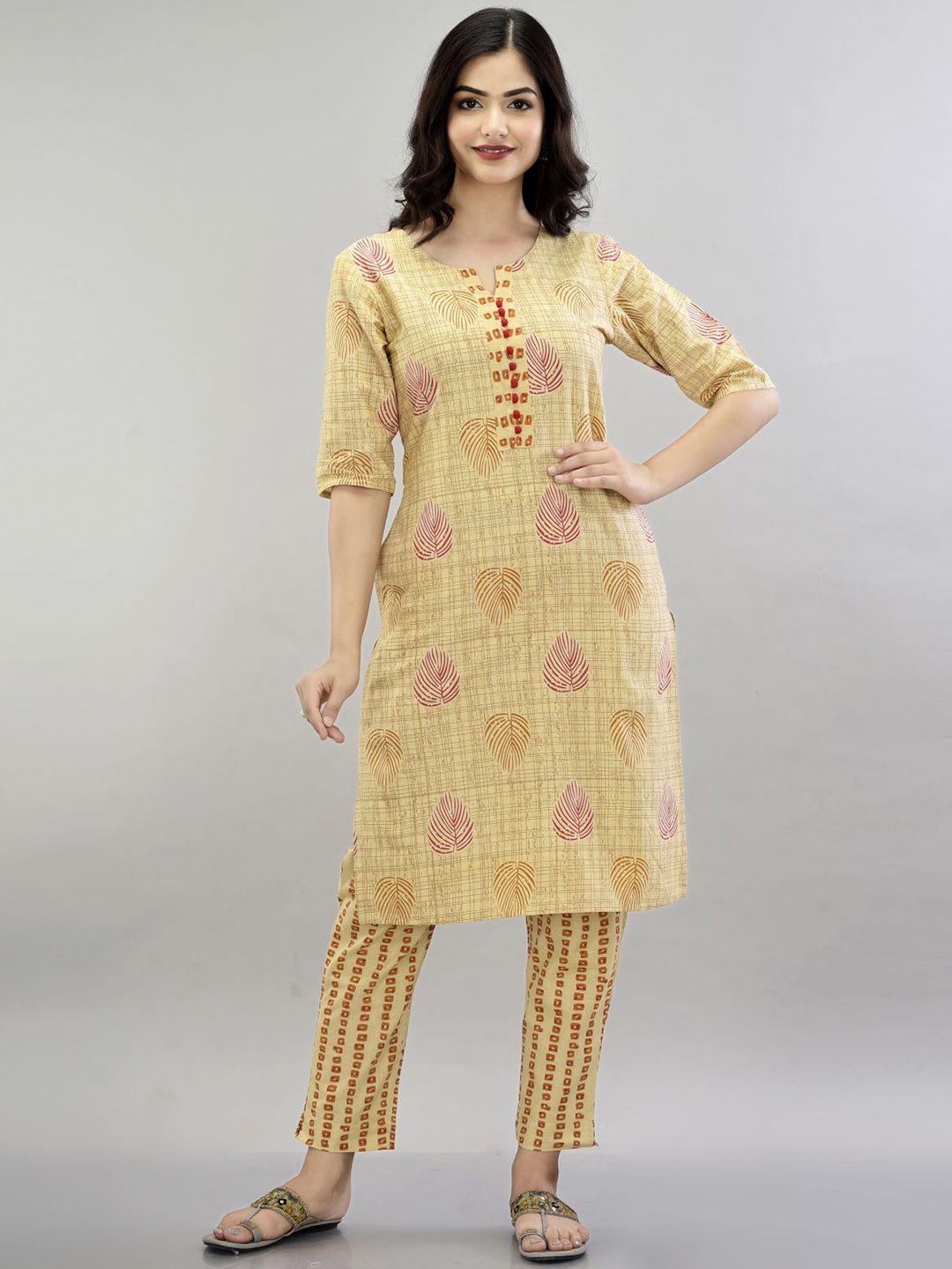 metro-fashion floral printed regular pure cotton kurta with trousers