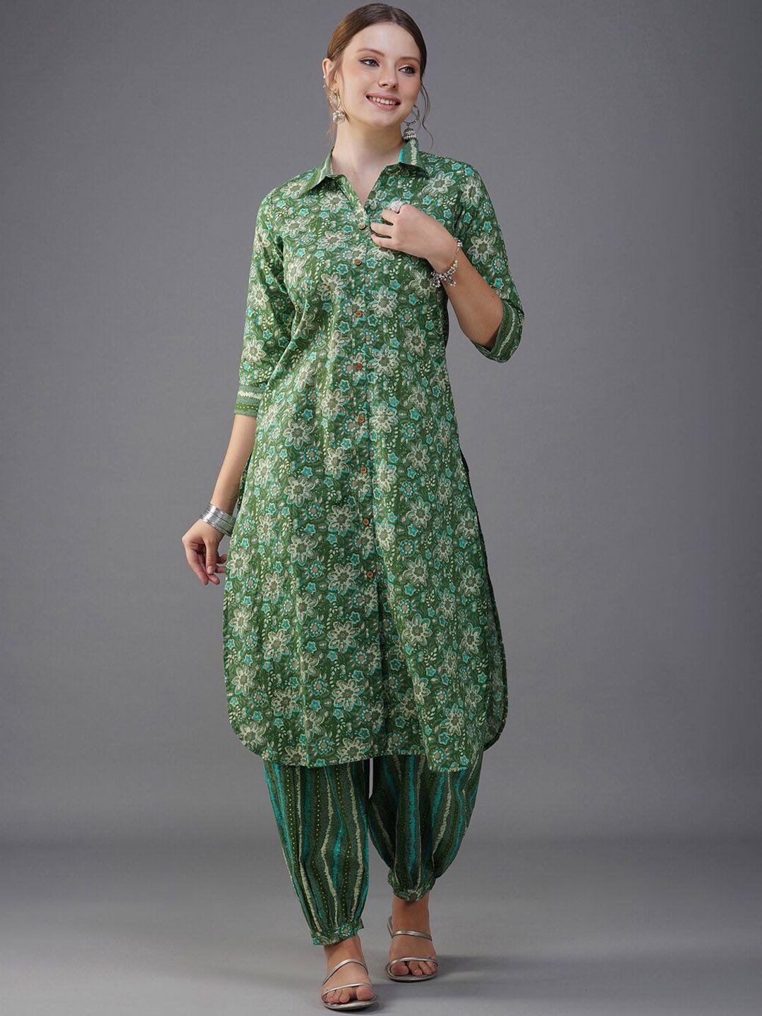 metro-fashion floral printed regular pure cotton kurta with trousers