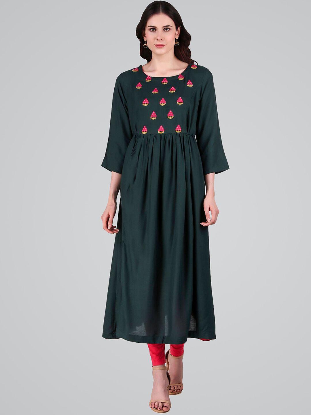 metro-fashion floral yoke design thread work floral anarkali kurta