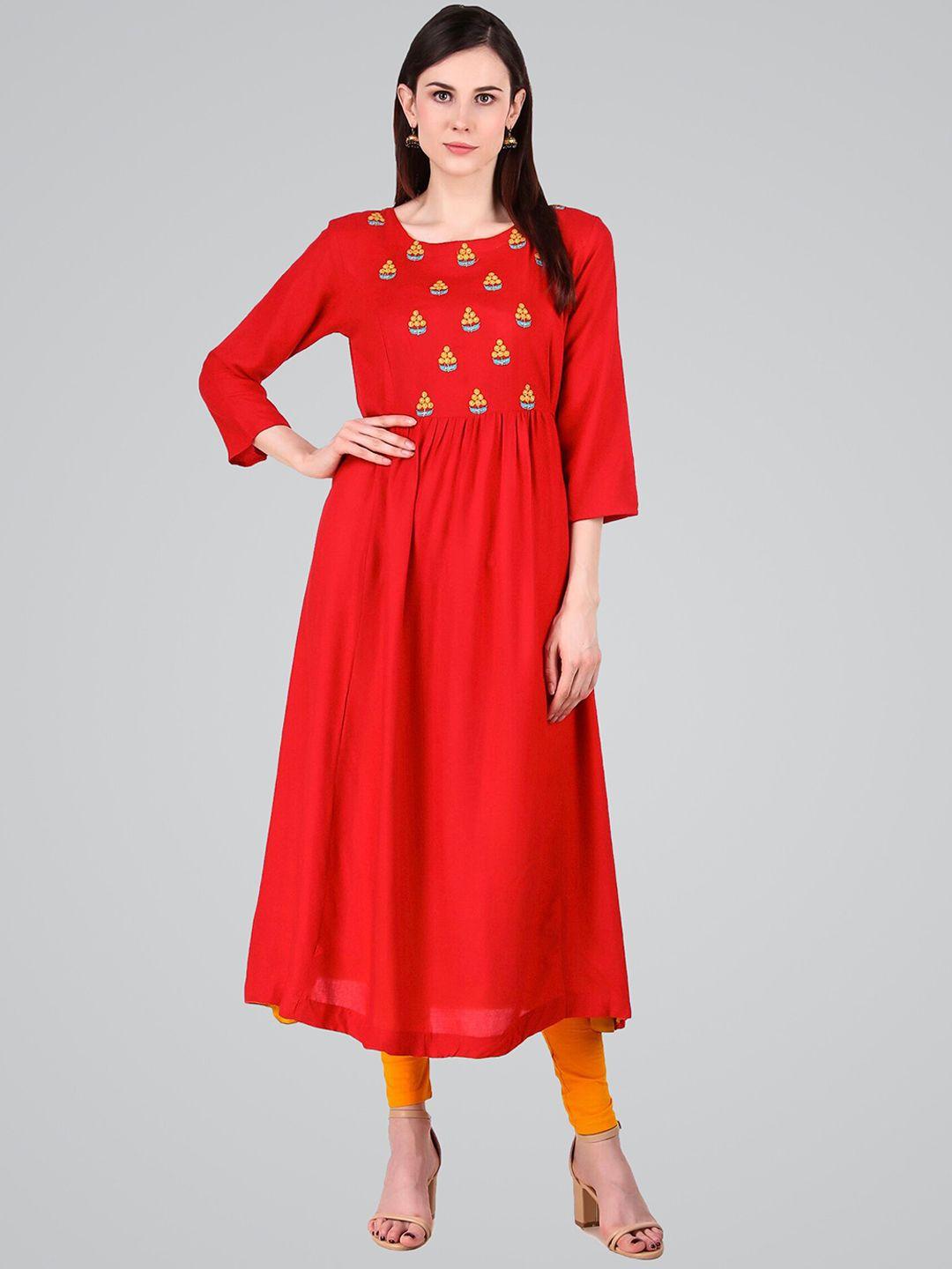 metro-fashion floral yoke design thread work kurta