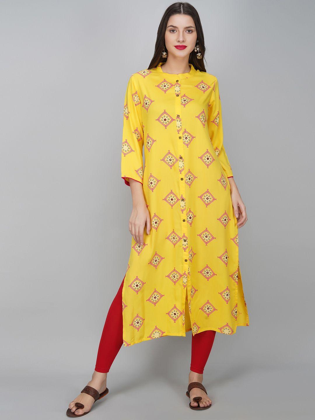 metro-fashion geometric printed mandarin collar straight kurta