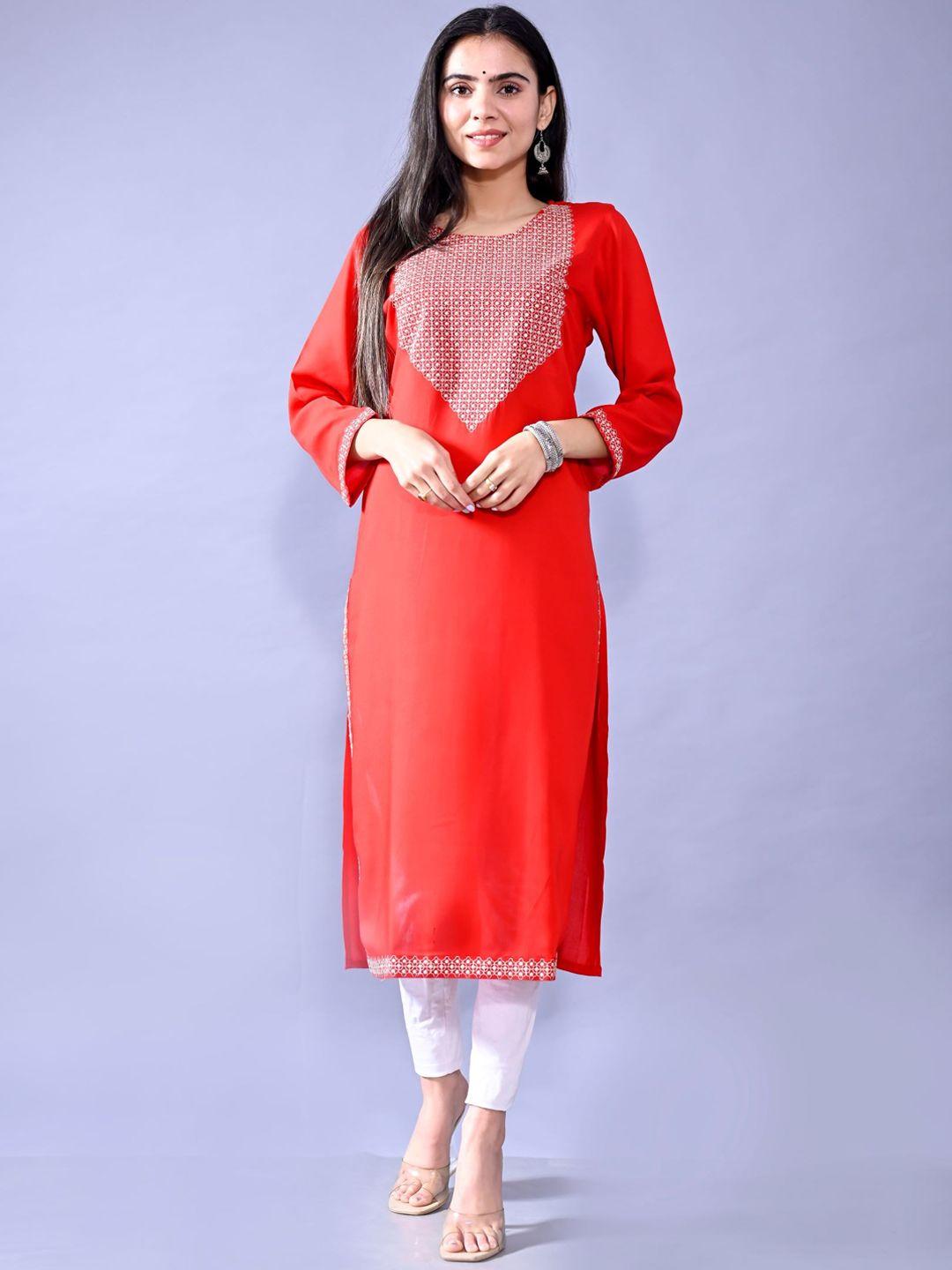 metro-fashion geometric yoke design thread work kurta