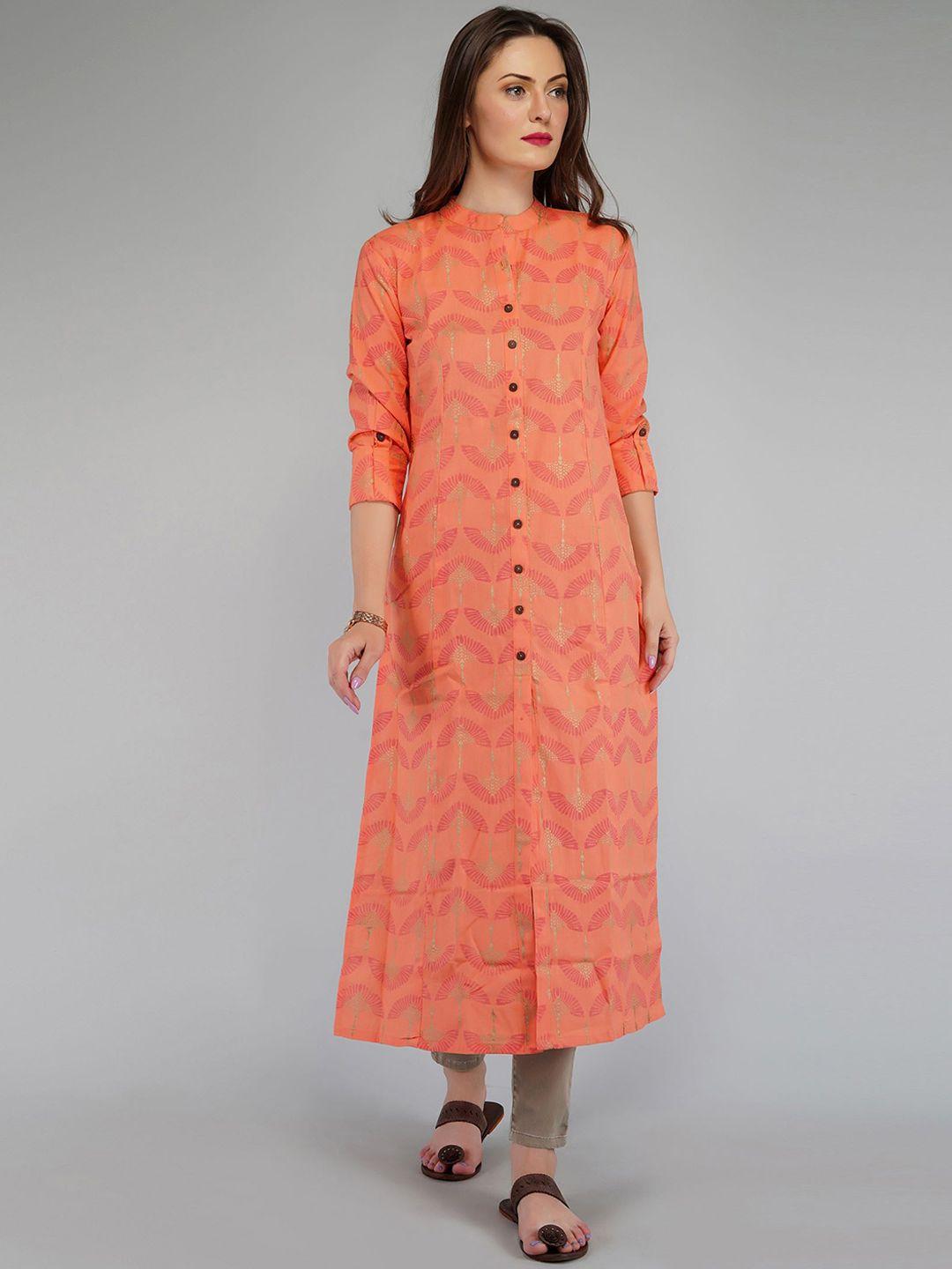 metro-fashion mandarin collar ethnic motifs printed pure cotton kurta