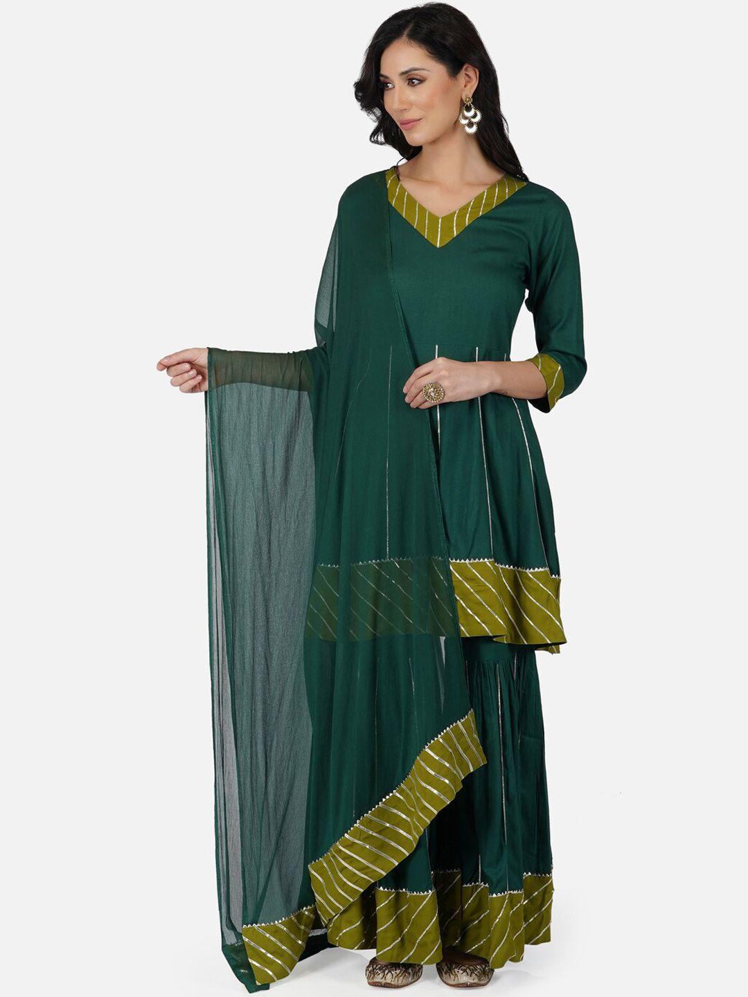 metro-fashion pleated gotta patti kurta with sharara & dupatta