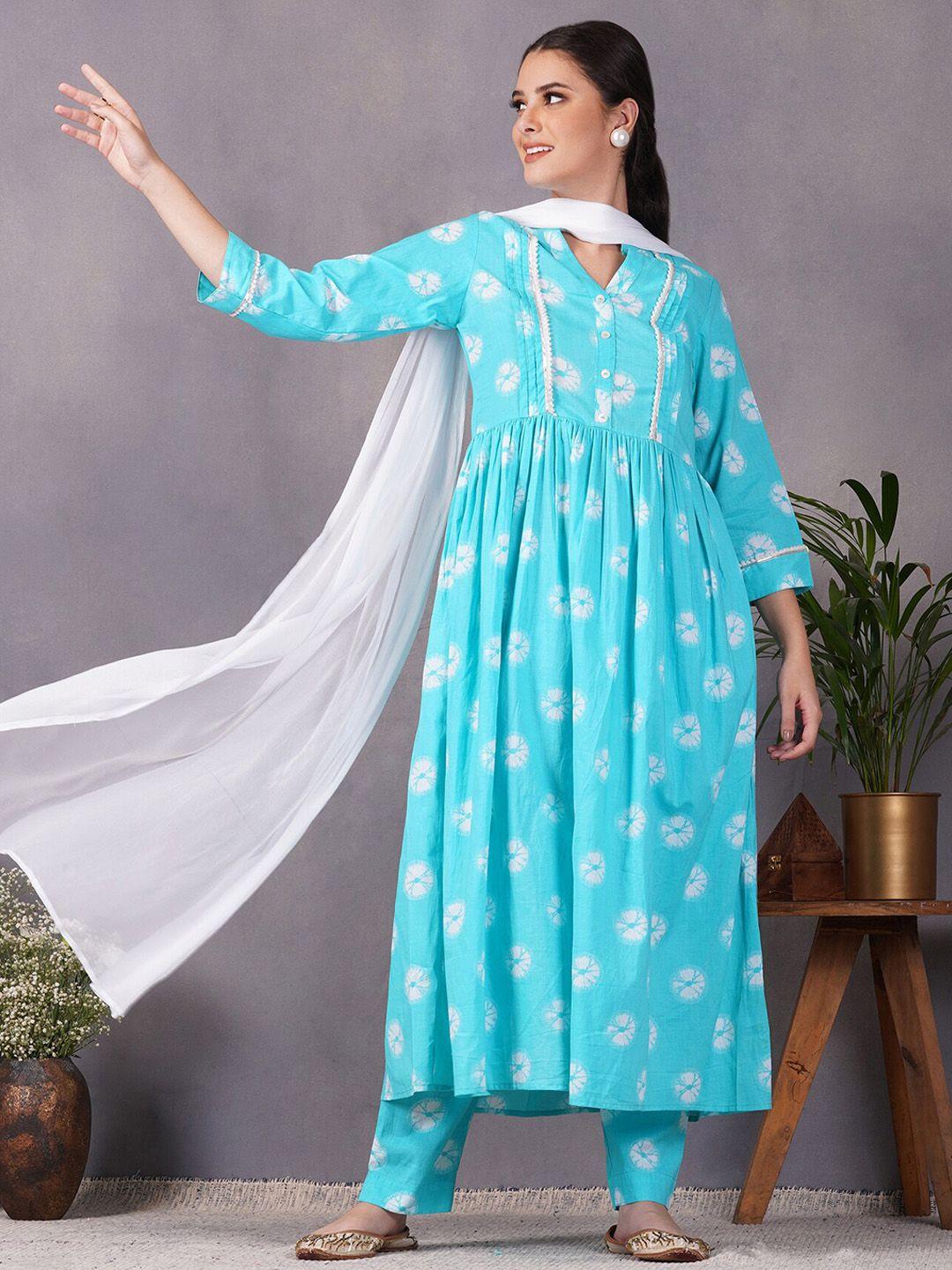 metro-fashion printed gotta patti lace detail pure cotton kurta with trousers & dupatta