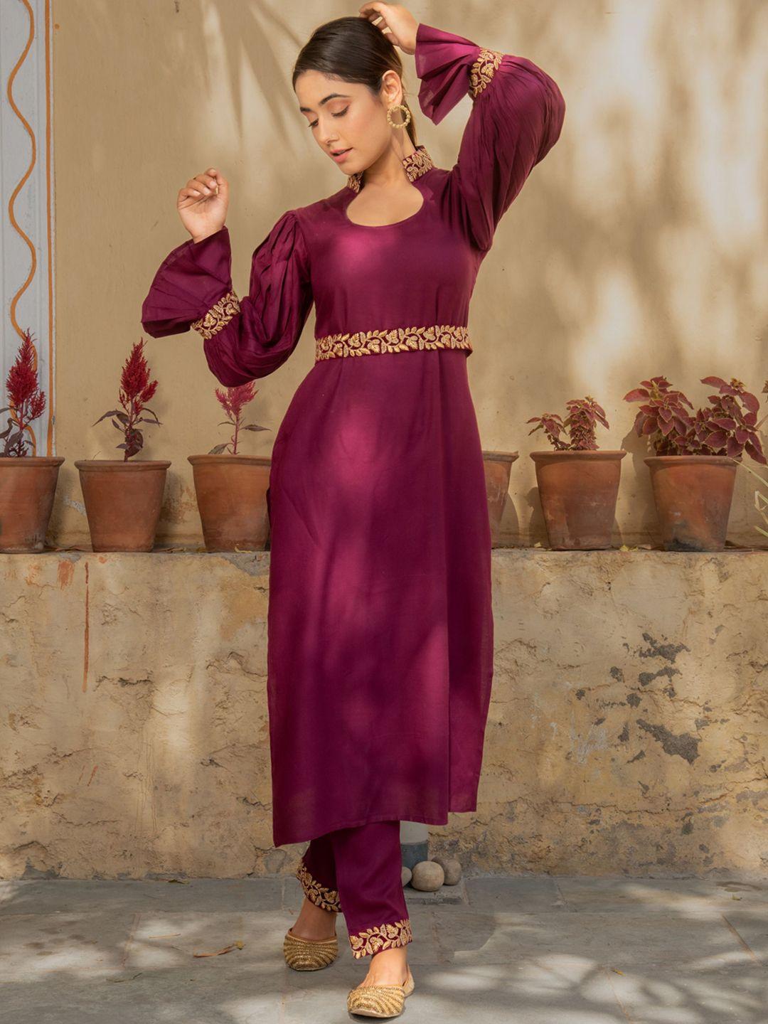 metro-fashion puffed sleeves regular kurta with trousers