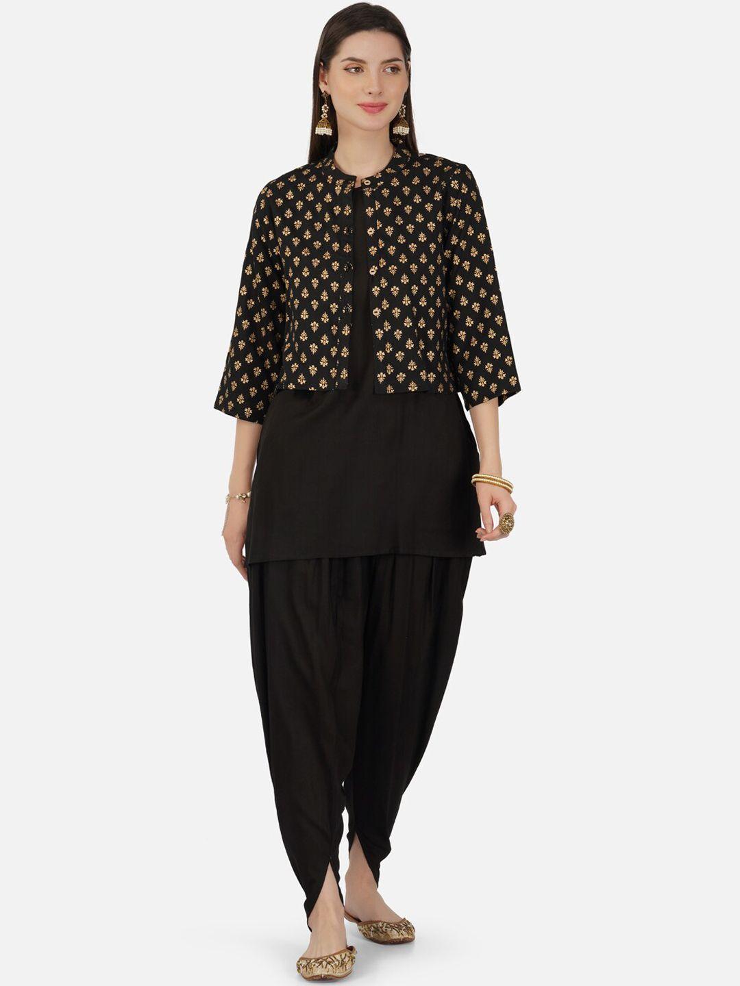 metro-fashion sleeveless a-line kurta with dhoti pants & printed jacket