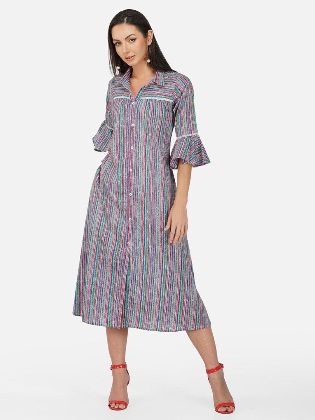 metro-fashion striped bell sleeves cotton shirt dress