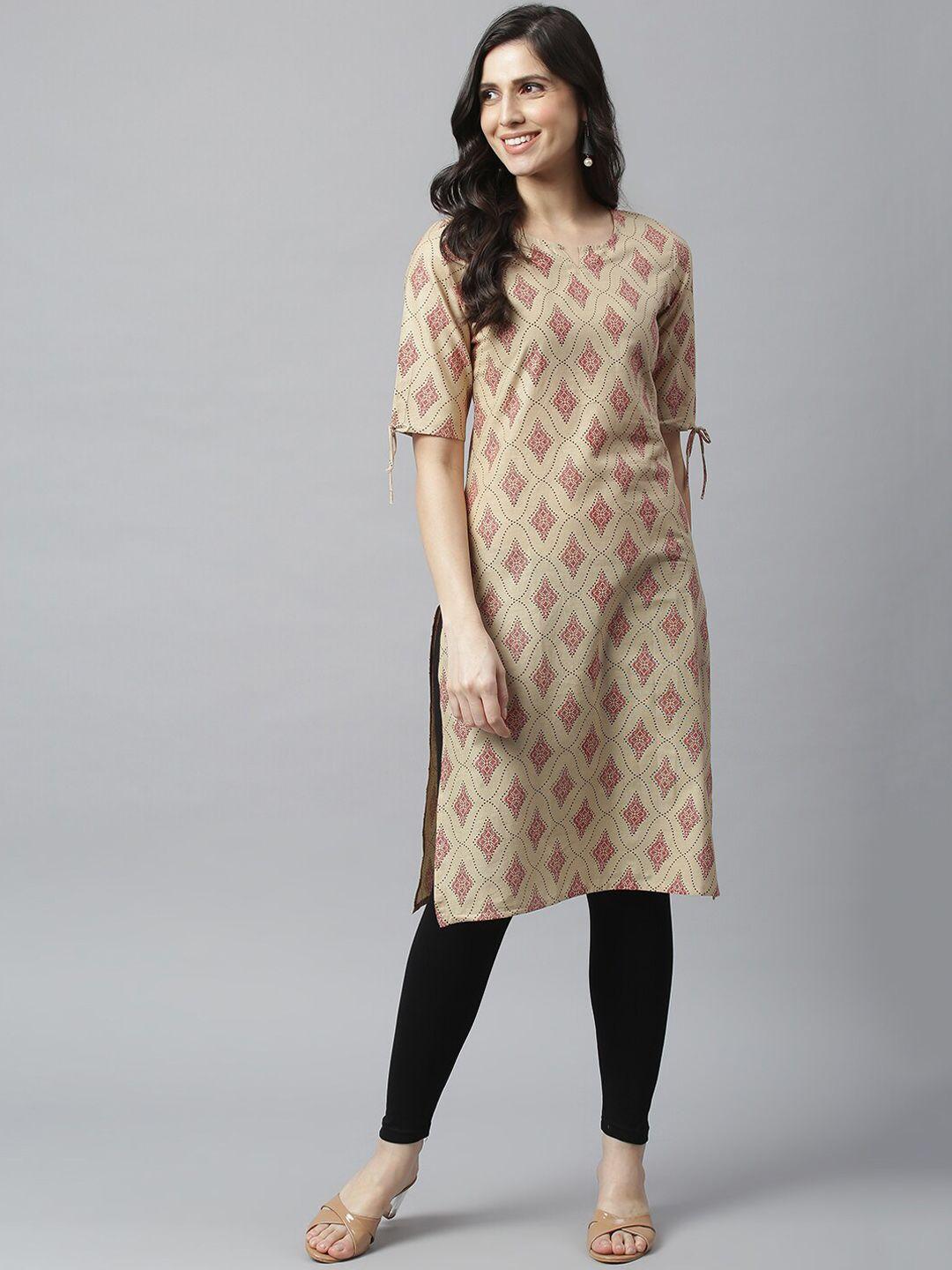 metro-fashion women brown ethnic motifs printed pastels kurta