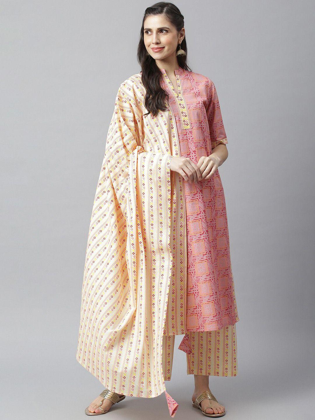 metro-fashion women ethnic motifs printed pure cotton kurta with palazzos & with dupatta