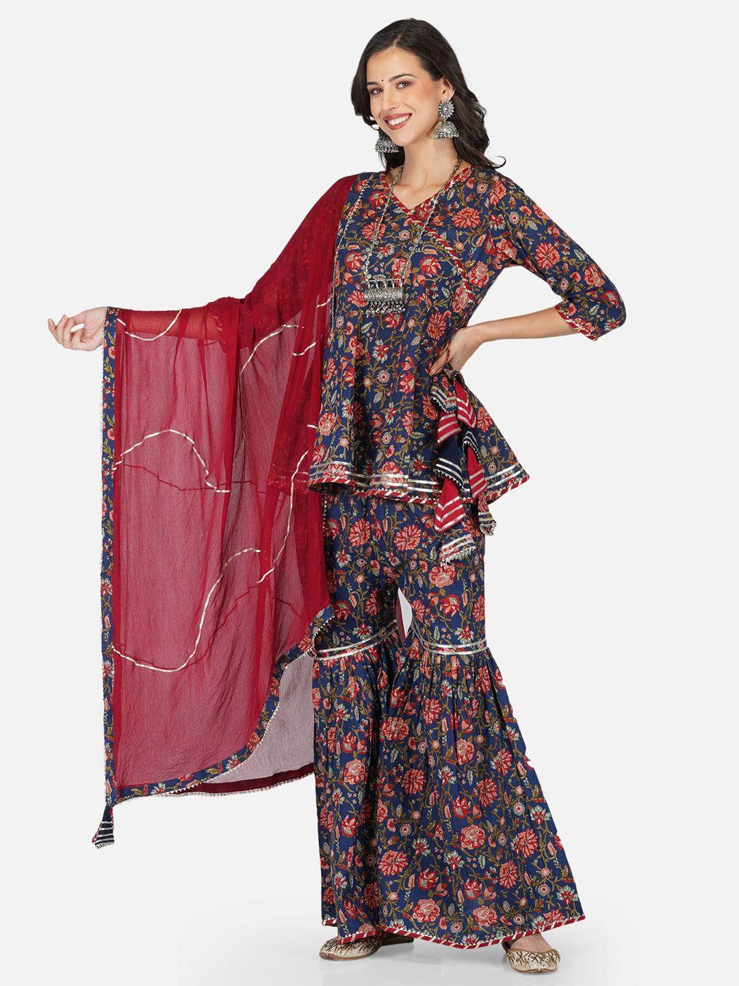 metro-fashion women floral printed gotta patti pure cotton kurta set