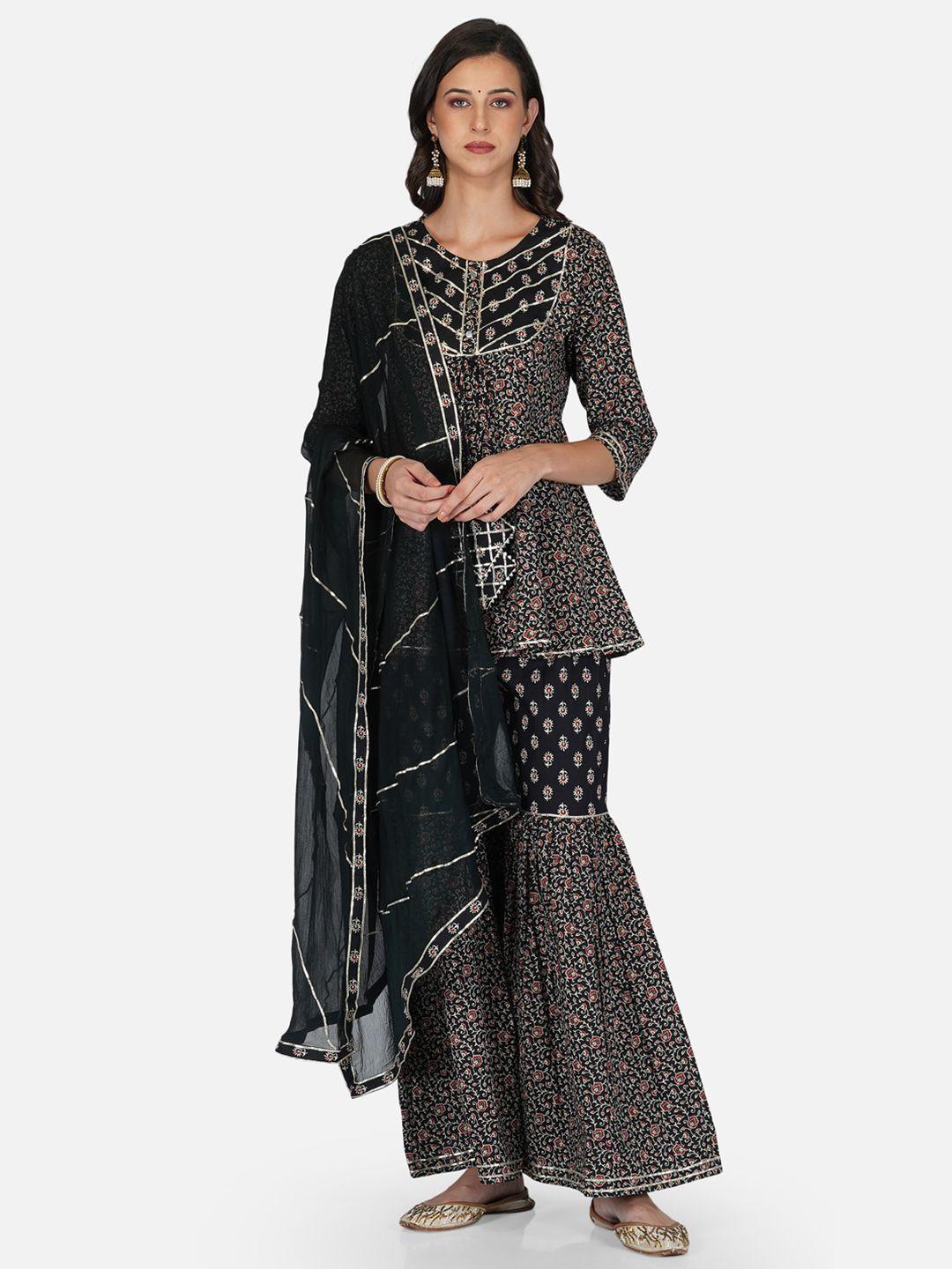 metro-fashion women floral printed pure cotton kurti with sharara & with dupatta