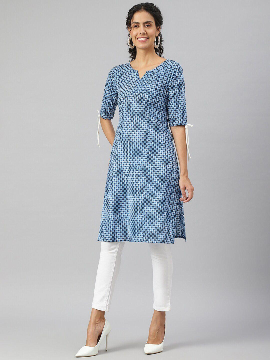 metro-fashion women geometric printed notched neck cotton kurta