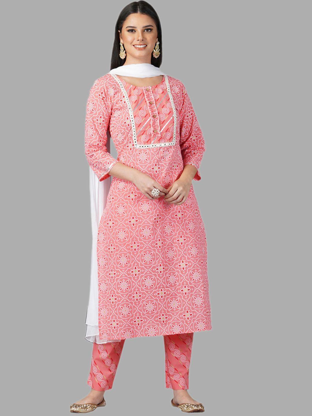 metro-fashion women peach-coloured floral embroidered pure cotton kurta with salwar