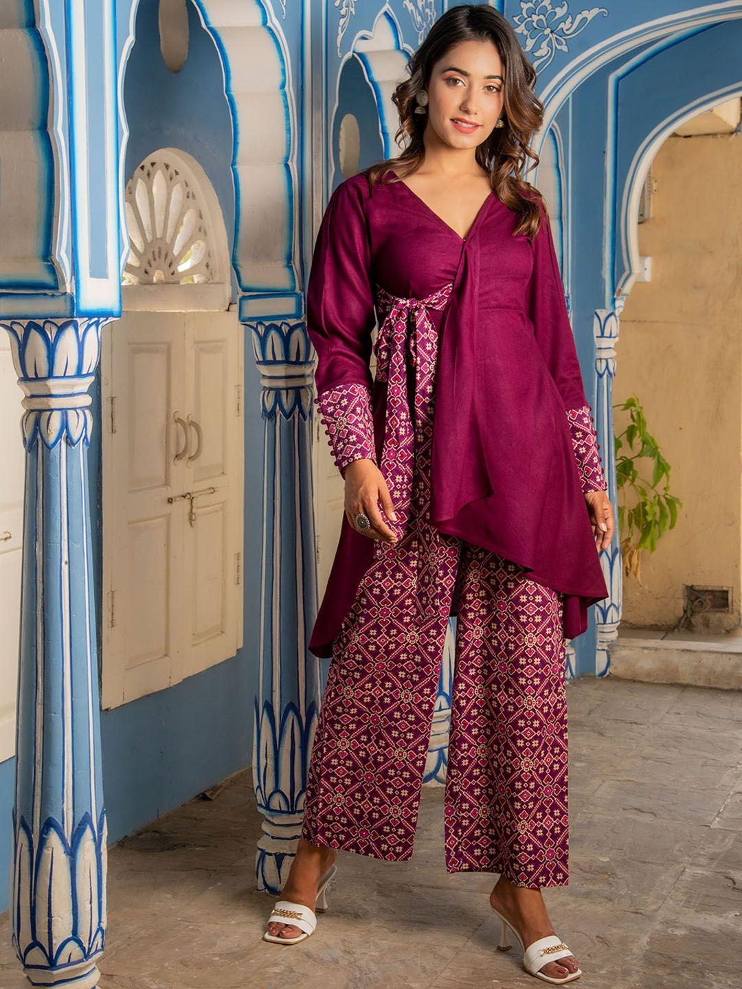 metro-fashion women printed pure cotton kurta with trousers