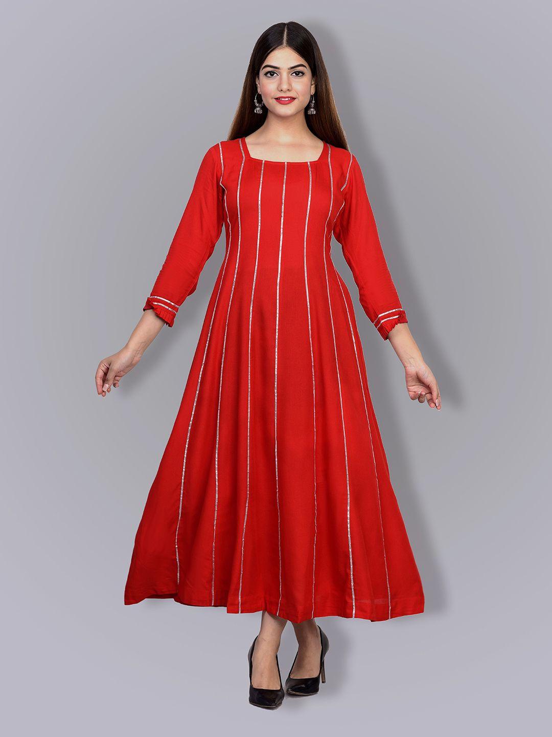 metro-fashion women red gotta patti anarkali kurta