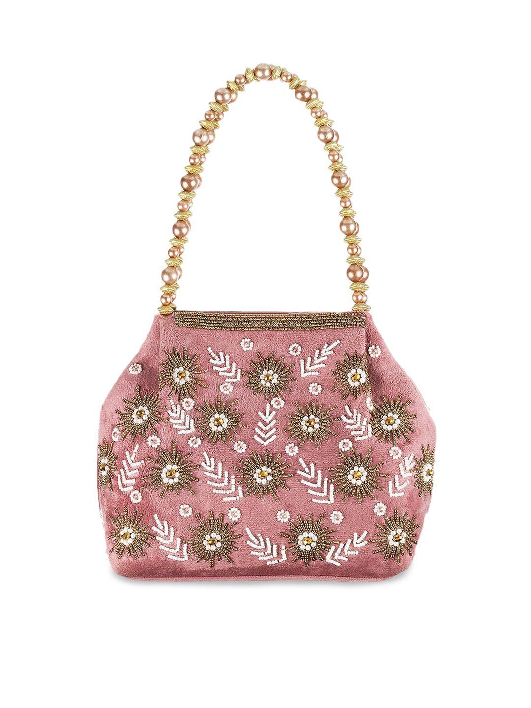 metro floral embroidered structured handheld bag